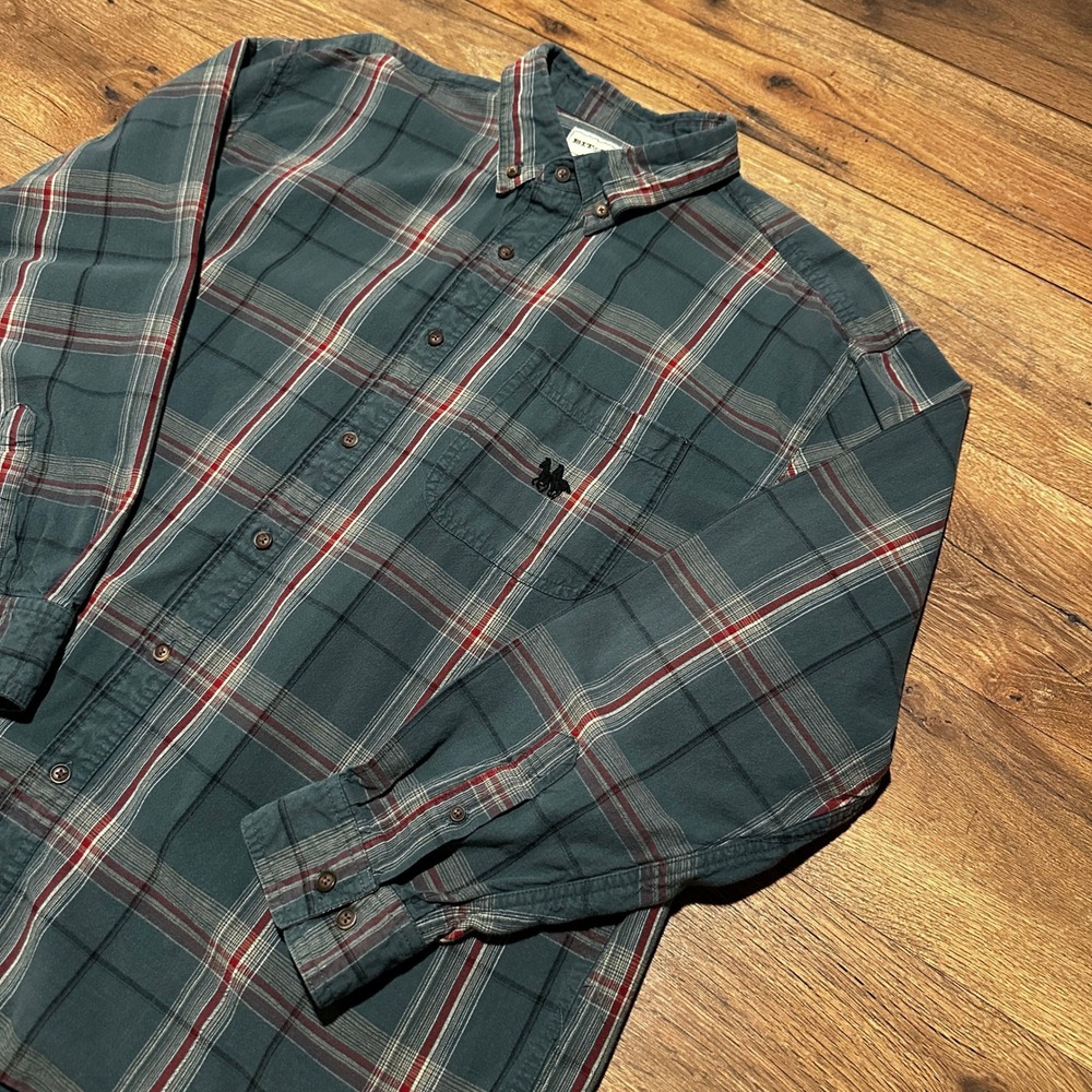 Bit & Bridle Green Plaid Flannel Button Down‎ Shirt Mens XL